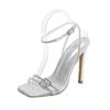 Tacones Altos Tacones de Verano para Mujer Verano Nuevo Europeo y Americano Listo para Fábrica Correa Delgada Pasarela Pedrería Exportación Sandalias de Tacón Alto