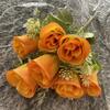 Estudio Decoración del hogar Pequeño mango 7 Tenedor San Valentín Capullo Flor de seda Simulación artificial Ramo de rosas Ramo de boda