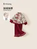 Roupas Infantis Bangxuan 2025 Inverno Roupas de Ano Novo Estilo Chinês Dinastia Han Conjunto de Duas Peças com Veludo Adicional Terno Feminino Novo Estilo Chinês