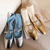 Zapatos Mary Jane de Estilo Simple de Estación Europea con Plataforma Interna Primavera 2024 Cuero Genuino Completo Punta Cuadrada Tacón Bajo Flats de Piel de Vaca para Mujer