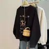 Nova coleção Outono/Inverno 2026: Moletom casual, de gola redonda, com estampa de cachorro, de corte solto, estilo coreano, para mulheres, adequado para estudantes