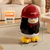Cubo de basura de dibujos animados de patito amarillo con tapa deslizante para el hogar, habitación infantil, dormitorio, con ruedas, cubo de basura de pingüino de doble compartimento móvil