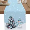 Venta Caliente Transfronteriza Mantel con Estampado de Muñeco de Nieve y Reno Navideño Mantel Individual de Lino para Mesa de Comedor del Hogar de Invierno Decoración Festiva