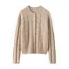 Cardigan de Punto Grueso Estilo Perezoso 100% Cachemira Pura Botones de Perla Chaqueta de Punto para Mujer Diseño Retro de Trenza Cuello Redondo
