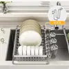Rack de Drenagem de Cozinha de Aço Inoxidável 304 Cesta de Drenagem para Pia Bacia para Lavar Louça Rack de Armazenamento para Pratos Copos Vegetais