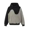 Moletom com capuz e bordas cruas desgastadas para homens, estilo punk moderno, patchwork irregular desconstruído, moletom pullover color-blocking
