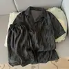 Pijama de Algodón Nublado para Mujer de Comercio Exterior Transfronterizo, Cárdigan de Manga Corta, Shorts de Dibujos Animados para Niñas, Se Puede Usar Afuera, Conjunto para Estar en Casa, Verano