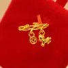Anillo de Oro Arena Emulación 24K de Alta Imitación Moda para Mujer Combinable Trébol de Cuatro Hojas Anillo Abierto Productos de Bienestar en Vivo