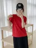 Ying+ Treze Linhas Cor Sólida Simples Manga Rebatível Floco de Neve Algodão Camiseta Gola Redonda Emagrecedora Versátil Manga Curta M36-445 Versão Lisa