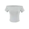 Camiseta Sexy de Uma Manga Só com Pregas e Manga Curta, Novo Estilo de Verão Slim Fit Curta Off-the-Shoulder, Camisa Básica Lisa