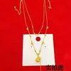 Colar Antigo Dourado Escovado Dupla Camada Cabacinha Gota d'Água Borla para Mulheres Estilo Retrô Estilo Chinês Fulu Shenghua Corrente de Clavícula