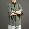 Camisa de lino con mangas de siete puntos para hombre, estilo chino, combina con todo, de verano, holgada, informal, de algodón y lino.