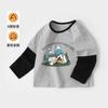 Camiseta de algodón puro para bebé, camiseta de manga larga, informal, de dos piezas, para niños, primavera y otoño, nuevo estilo, tendencia para niños y niñas.