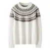 Suéter de cuello redondo 100% cachemira, nuevo estilo otoño/invierno, con patrón Fair Isle y bloques de color, prenda de punto de moda coreana