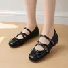 Zapatos Mary Jane de tiras finas dobles con lazo y puntera dividida para mujer, nuevo modelo 2026, puntera redonda brillante, suela plana, corte bajo, adecuados para el uso diario de mujeres jóvenes