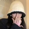 Gorro de pescador suave y encerado para mujer, de invierno, estilo coreano, combinable con todo, para ducharse en la cara, pequeño, estilo japonés, de lana de cabeza grande.
