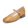 Sapatos Casuais Primavera e Verão Couro de Vaca de Primeira Camada Bico Quadrado Salto Grosso Couro Genuíno Sapatos Femininos Temperamento Sapatos Casuais Femininos Primavera Versátil Luxo Leve