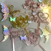 Decoración de pastel estilo transfronterizo ins para el Día de la Madre el Día de la Mujer, mariposa de color mágico de doble capa, adorno para pastel feliz del Día de la Madre