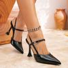7199-6 Zapatos de Tacón de Punta Única Explosiones Verano Nuevo de Mujer Puntiagudos Rojos Tacones Altos Trasero Abierto Tacón Grueso Tacón Alto Moda Versátil