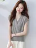 Camiseta de Punto sin Mangas con Cuello en V Cruzado para Mujer, Nuevo Diseño de Verano, Elegante Top que Ceñe la Cintura para Combinar con Faldas