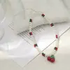Corrente para Celular Pingente de Bolsa para Caneta Cordão Fino com Pérolas e Cerejas Estilo Coreano Ins Estéreo Moda Fofa