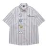 Camisa de Manga Curta Subcultura Bordada com Filhote Estilo Japonês Feminina Verão Nova Marca de Moda Casual Solta Meia Manga Listrada