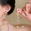 Flor estrela rosa e azul~ Brincos de estrela-do-mar floridos coloridos para mulheres, estilo de férias de primavera e verão, acessórios de orelha super bonitos e únicos