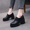 2026 Primavera y Otoño Nuevos Zapatos de Tacón Alto de Piel Suave de Comercio Exterior Plataforma de Suela Gruesa Impermeables Zapatos Pequeños de Piel Zapatos Elegantes sin Cordones Transfronterizos