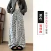 Pantalones casuales de estilo coreano con estampado de leopardo, cintura alta y forro polar, pantalones de punto suaves y acogedores de pierna ancha con un diseño suelto, adelgazante y de corte recto