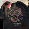 220g Camiseta de Verano Colorida Pareja de Gatos Camiseta para Hombre Blanca Negra Gris Holgada