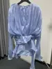 Elegante Falda con Volantes Plisados y Mangas Abullonadas de Diseño Europeo y Americano Transfronterizo 2025 Nuevo Vestido con Diseño Plisado