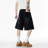 Pantalones cortos de mezclilla para hombre, holgados, ligeramente elásticos, en stock, con diseño de bordado en bolsillo lateral, corte recto, estilo retro americano
