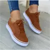 Comércio Exterior Tamanho Grande Primavera/Verão Novos Sapatos Baixos de Cadarço Confortáveis Casuais Femininos Bico Redondo Solado Plano Sapatos Baixos Cor Sólida Femininos