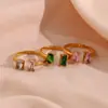 Anel de Joia de Luxo Acessível Simples Elegante Moda Ins Europeia e Americana Aço Inoxidável Oval Quadrado Zircônia Anel Aberto para Mulheres