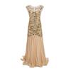 Vestido longo para festa explosões, jantar anual, 1920, vintage, lantejoulas, malha com contas, folha de lótus