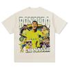 Camiseta de Manga Corta Estilo Americano Retro Marca Trendy Versátil Estampada Ronaldo Sudadera Pesada de Cuello Redondo con Capucha