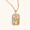 Moda Clásica Versátil Transfronteriza Europea y Americana Colgante Acero Inoxidable Chapado en 18K Goteo de Aceite Diamante Completo Constelación Cuadrado Colorido Collar
