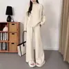 Estilo Perezoso Europeo y Americano Reductor de Edad Adelgazante Aspecto Conjunto de Punto para Mujer Otoño e Invierno Suéter de Cuello Alto Medio Pantalones de Pierna Ancha Moda Conjunto de Dos Piezas