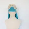 Peluca larga recta nueva para cosplay en azul lago, peluca de fibra sintética de alta temperatura con encaje frontal 13x4