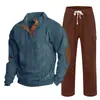 Cross-border masculino outono e inverno novo sportswear duas peças veludo cotelê botão henry camisa e calças retas terno casual