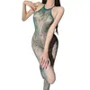 Macacão Jacquard Lingerie Sexy Meia Arrastão Puro Desejo Bodystocking Rasgável Malha Transparente Sexy Sem Fundo Tentação