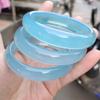 Pulsera de ágata calcedonia aquamarina semilla de hielo al por mayor pulsera de barra redonda de calcedonia ágata cian aceite congelado Tianqing pulsera de jade en vivo