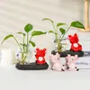Yilu Youyou Ciervo de Cerámica Florero Hidropónico Vidrio Transparente Planta Verde Maceta Pequeña Adorno Decorativo para Escritorio de Oficina