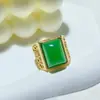 Anillo de Calcedonia Verde Hielo Alto al por Mayor Ágata Verde Esmeralda Huevo de Paloma Incrustado Anillos para Hombres y Mujeres Suministro en Vivo