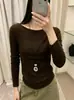 Camiseta básica feminina de malha de manga longa, top justo e estiloso, novo suéter fino justo de outono 2026