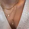 Colar Pam Feminino Geométrico Quadrado Estrela com Zircônia Europeu e Americano Retrô Multicamadas Moda da Internet Tendência