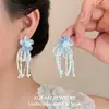 Pendientes de Borla con Cuentas de Flor Azul Super Hada Medio Rebajados, Elegantes Pendientes Frescos de Estilo Festivo, Pendientes de Moda y Versátiles