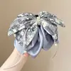 Presilha de cabelo de cetim com laço floral meio presa para a parte de trás da cabeça, grampo de cabelo de alta qualidade, presilha de tubarão acessório de cabelo fábrica atacadista