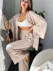 Conjunto de Dos Piezas para Mujer 2024 Europeo y Americano Transfronterizo Nuevo Algodón y Lino Cárdigan Top de Manga Larga Bolsillo Pantalones de Pierna Ancha