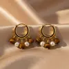 Brincos Maillard Outono e Inverno para Mulheres, Brincos de Luxo Leve de Nicho, Brincos Elegantes Populares Estilo Retrô com Pedra Olho de Tigre